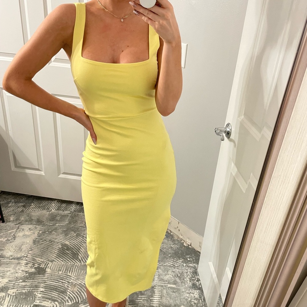 Yellow Bodycon Square Neck Tank Midi Dress - Picture 2 of 12